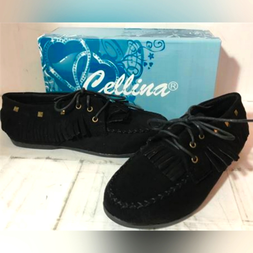 Cellina Women's Faux Suede Fringe Shoes, Black